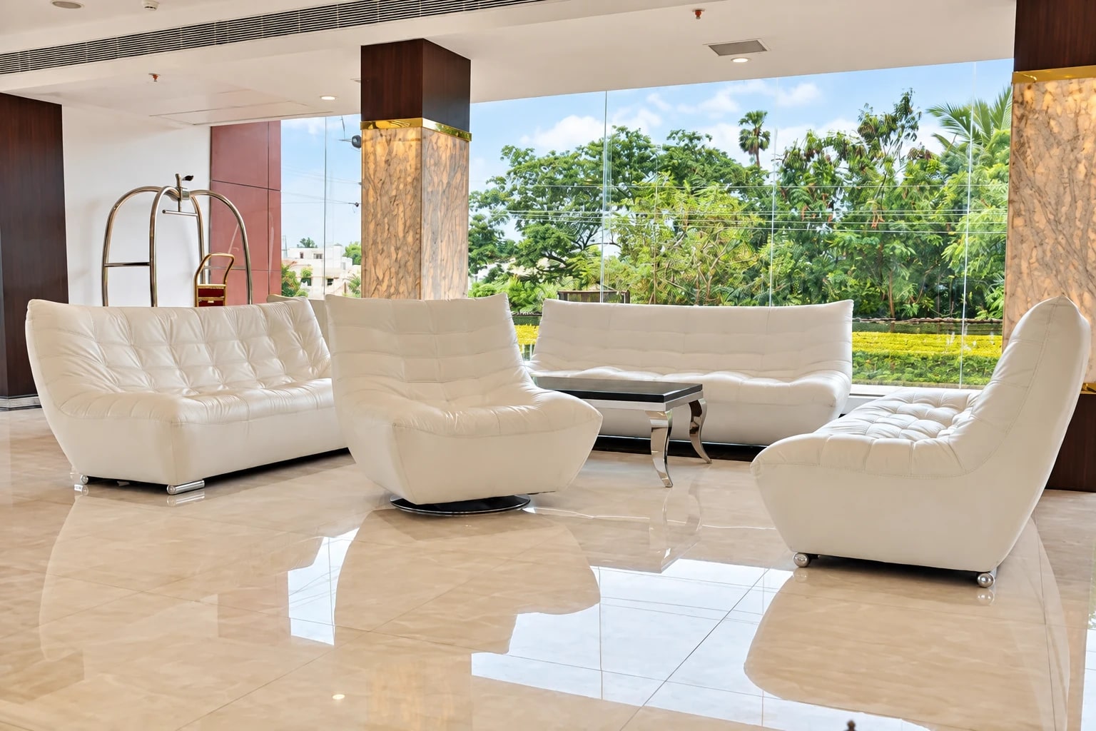Bright welcoming hotel lounge
